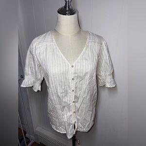 Loft Button-Front Off-White/Cream Bubble Sleeve Coquette Cottagecore Top Size XS